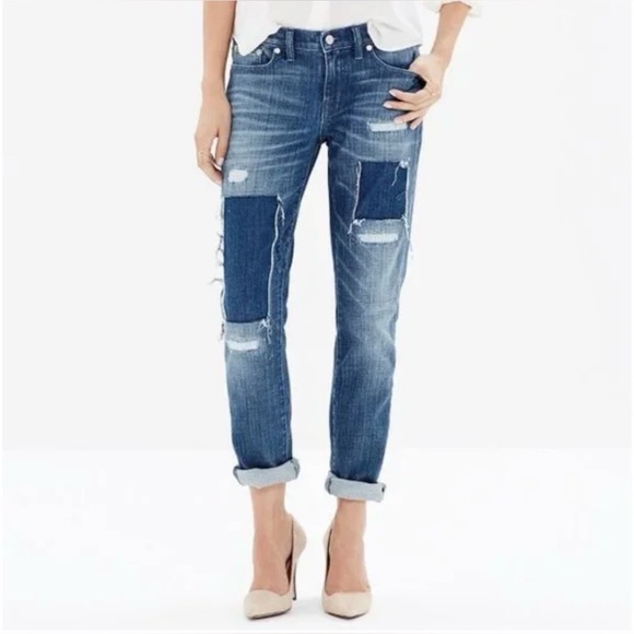 Madewell Denim - Madewell Slim Boyjean Springfield Wash Patched-Up Edition Jeans
